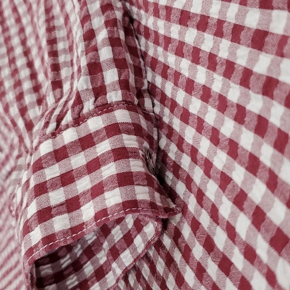 Kut From The Kloth Feena Button Down Textured Gingham Top Red White - Picture 13 of 17